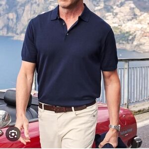 Collars & Co Men's XL Navy Blue Cotton Silk Polo Short Sleeve Sweater New